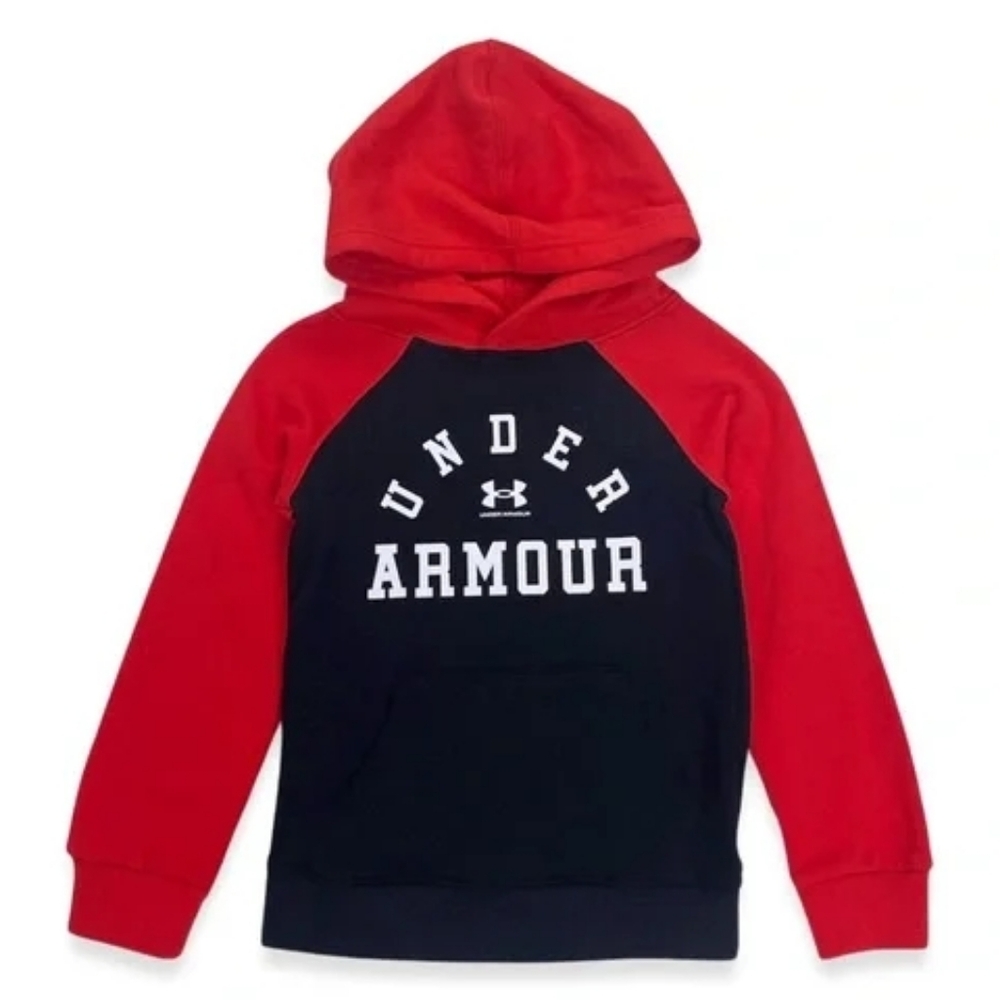 Under Armour Boys Black & Red Raglan Long Sleeve Fleece Hoodie Size 7